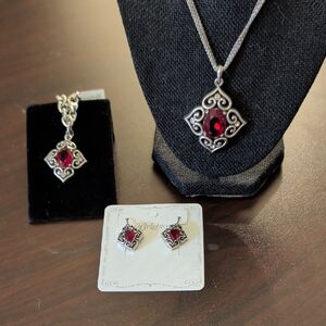 Brighton Silver Necklace Set with Deep Red Accents